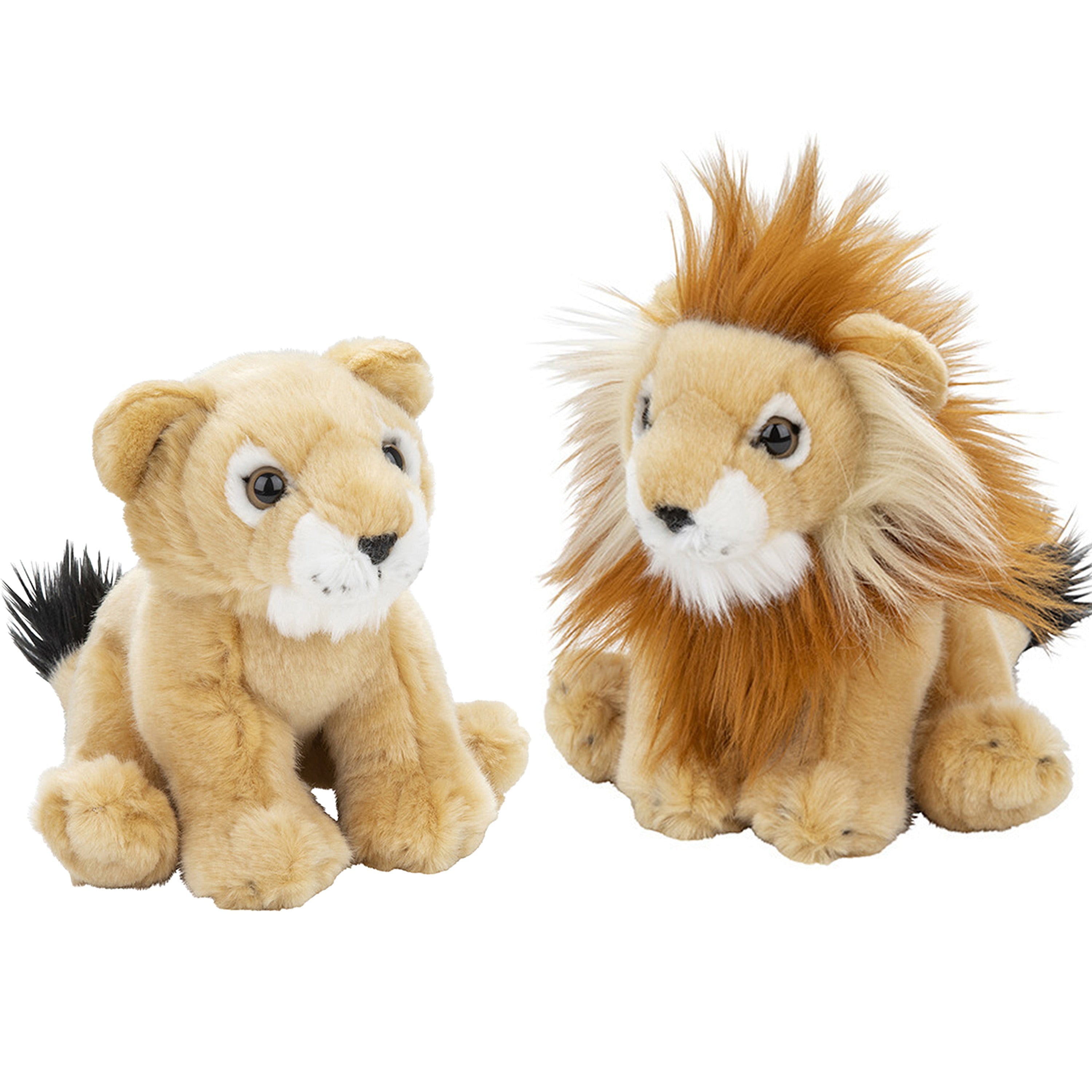 Leeuw en leeuwin knuffels - pluche - 18 cm - set van 2 - Pluchen speelgoed