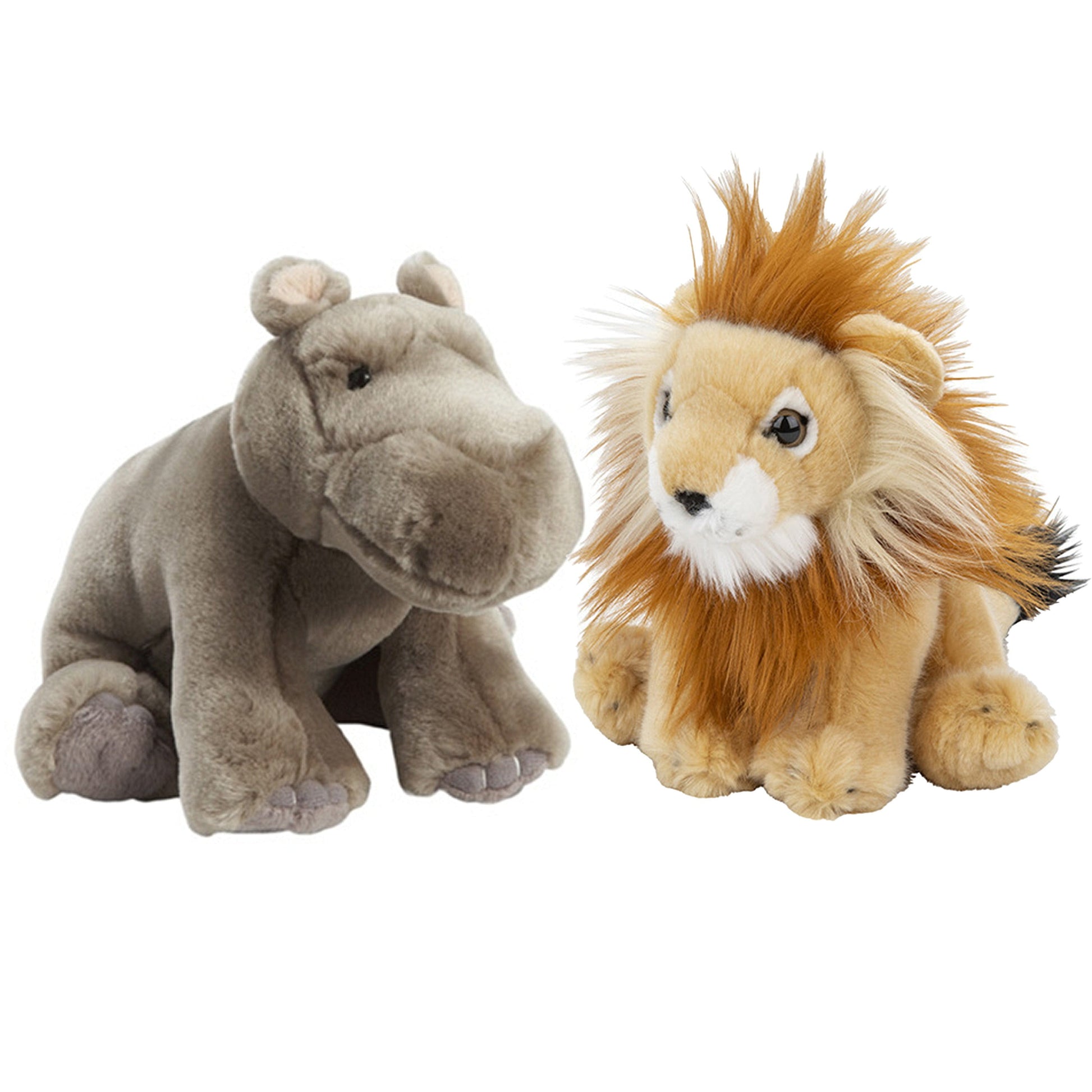 Zachte pluche knuffels set - Leeuw en Nijlpaard - 18 cm - Pluchen speelgoed