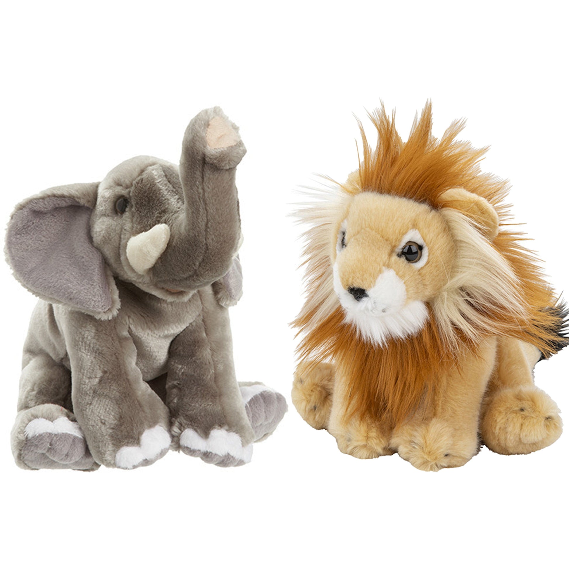 Pluche knuffel set leeuw en olifant - 18 cm - 2 stuks - Pluchen speelgoed