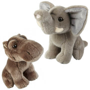 Knuffeldieren set olifant en nijlpaard - pluche - 18 cm - dierenknuffels - Pluchen speelgoed