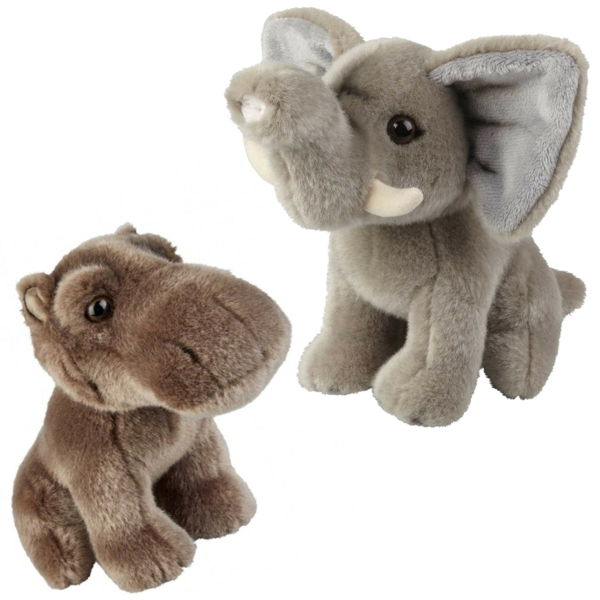 Knuffeldieren set olifant en nijlpaard - pluche - 18 cm - dierenknuffels - Pluchen speelgoed