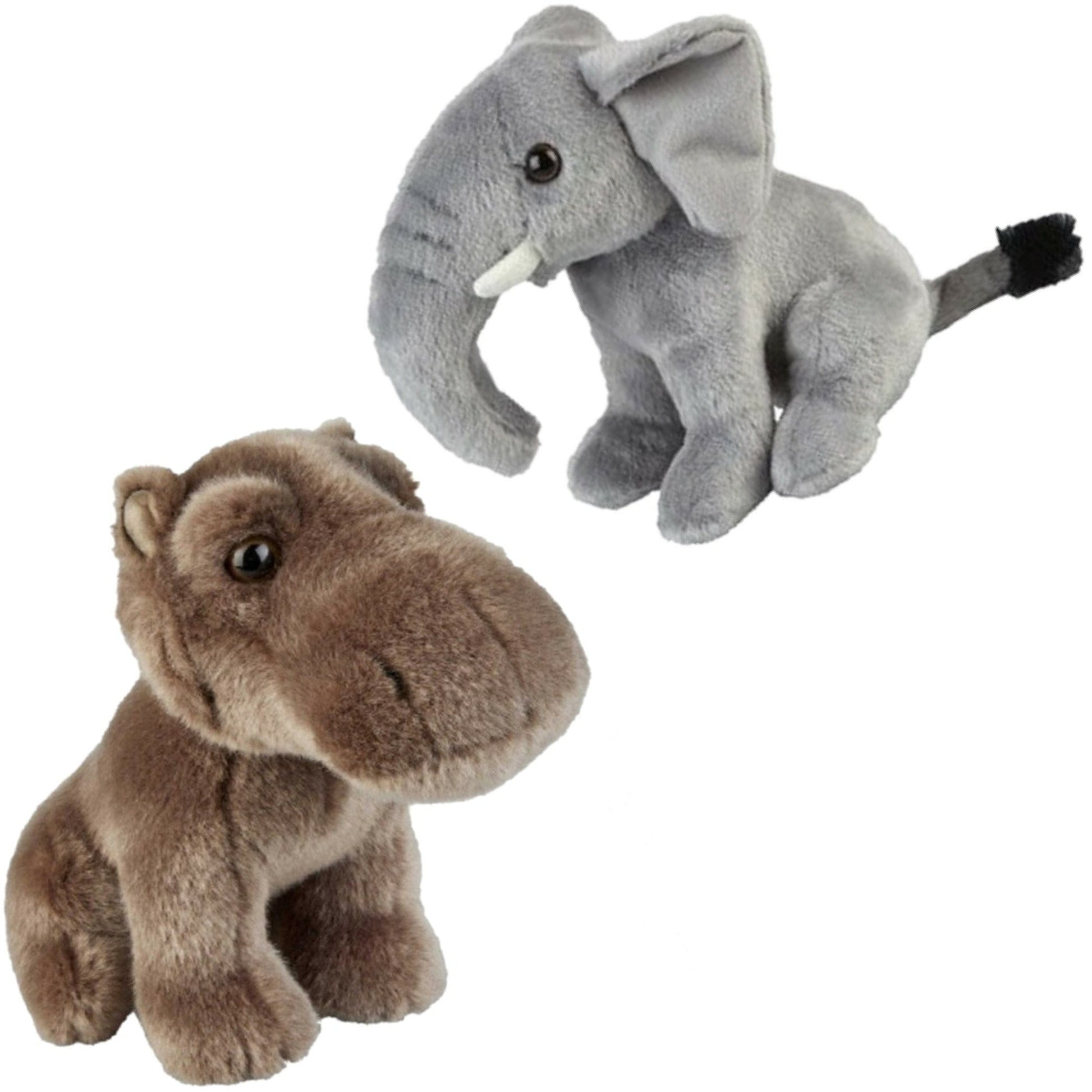 Knuffeldieren set olifant en nijlpaard - pluche - 18 cm - Pluchen speelgoed