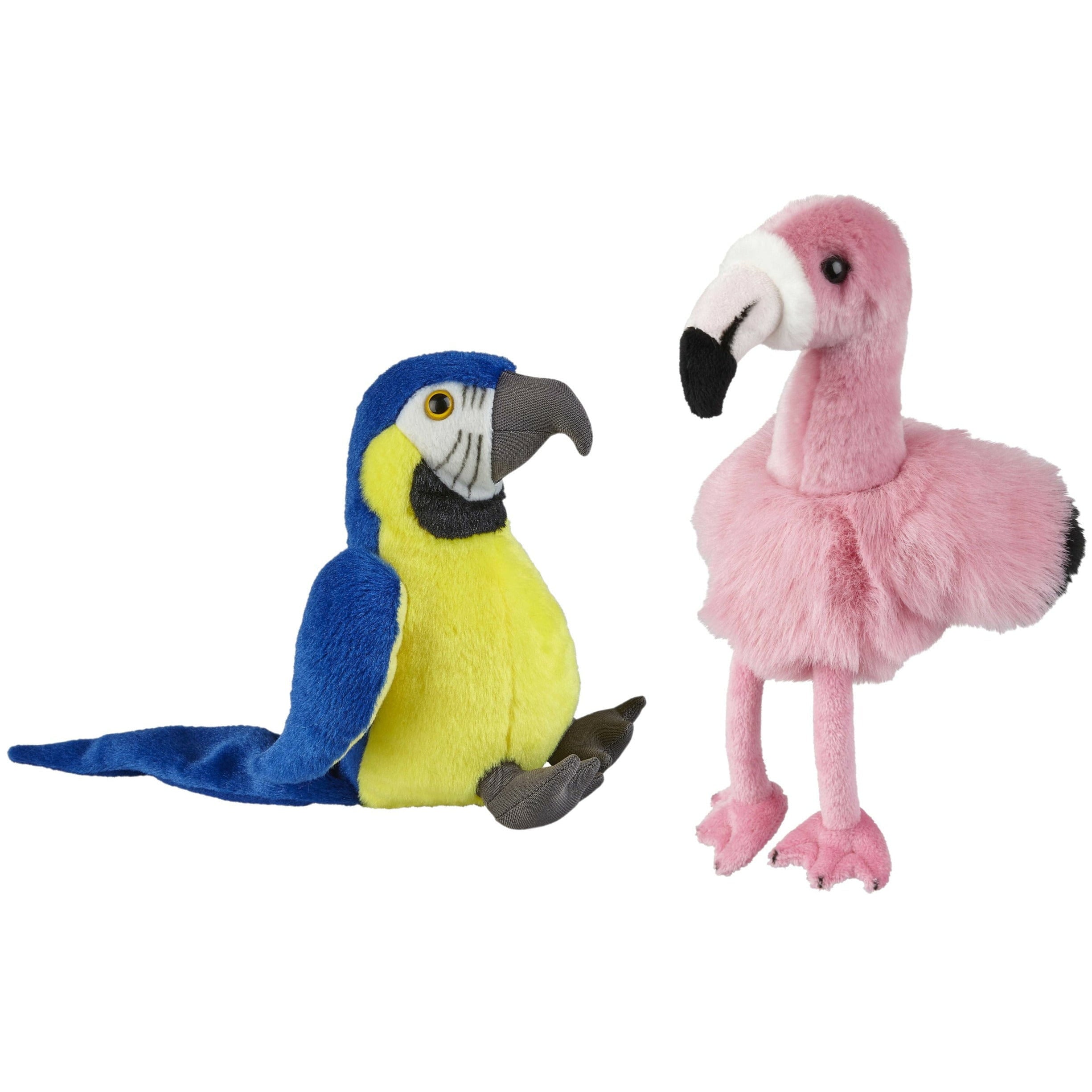 Papegaai en flamingo knuffel set - pluche - 18 cm - vogels - Pluchen speelgoed