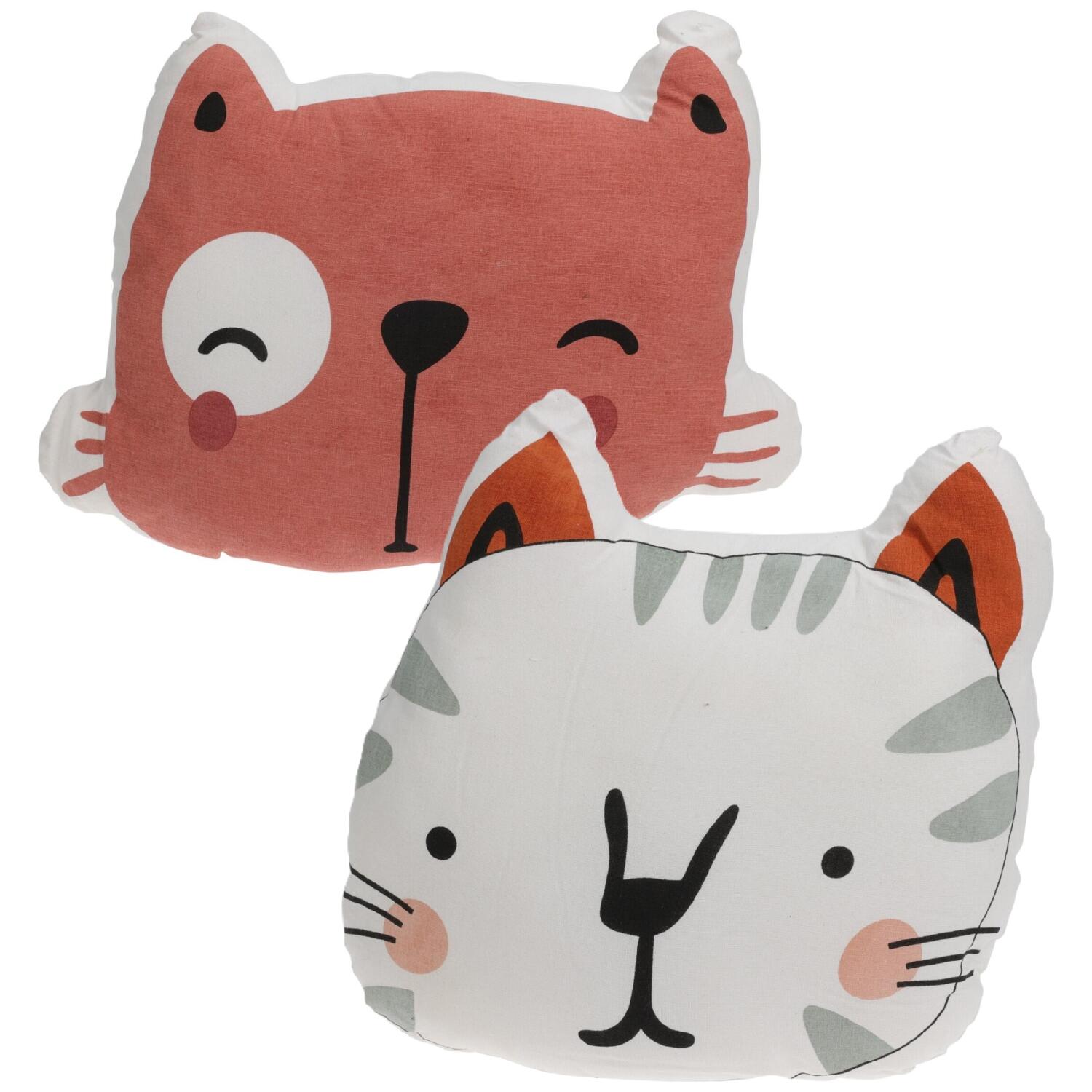 Dieren sierkussen set - 2x - Kat / poes - kinderkamer - 35 x 40 cm - polyester - Pluchen speelgoed