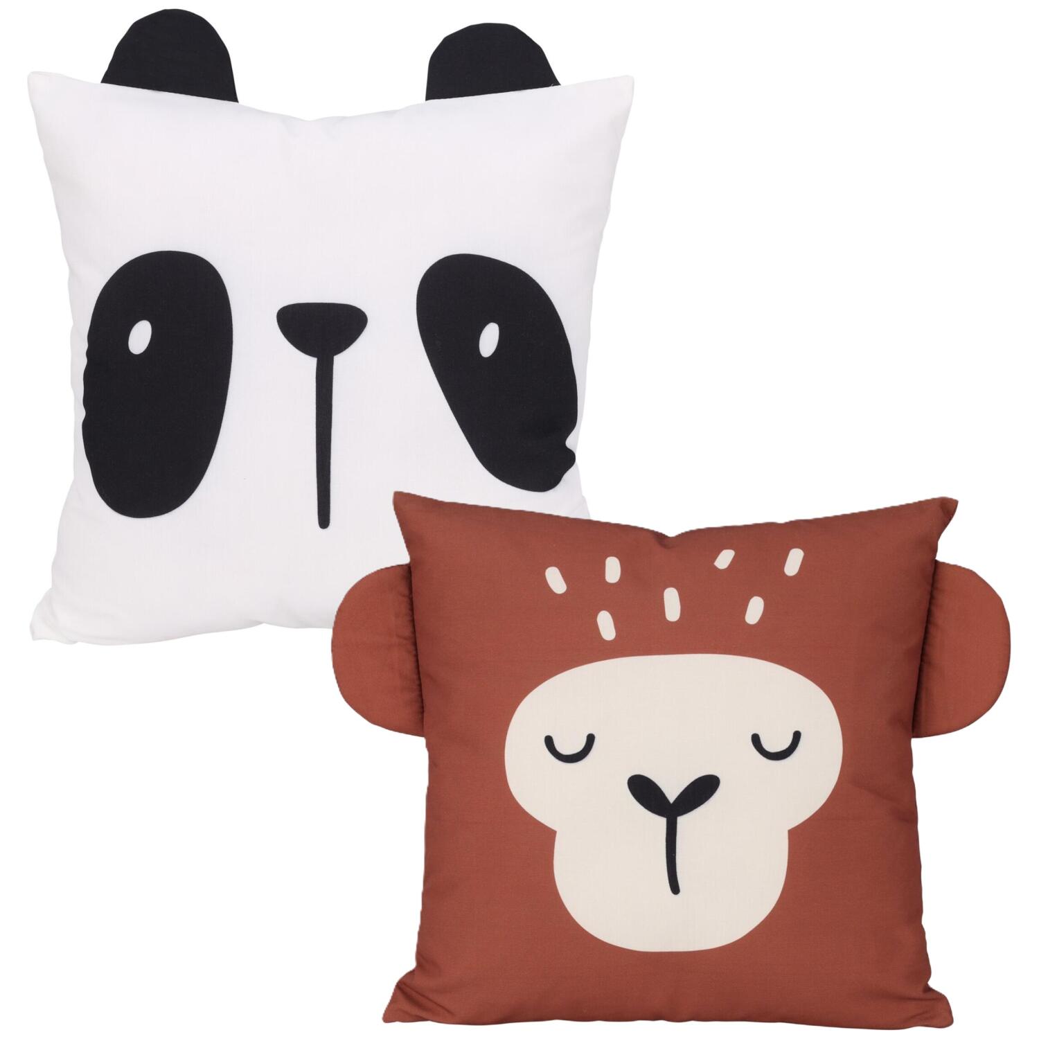 dieren-sierkussen-set-2x-kinderkamer-panda-en-aapje-40-x-40-cm-polyester_10500764