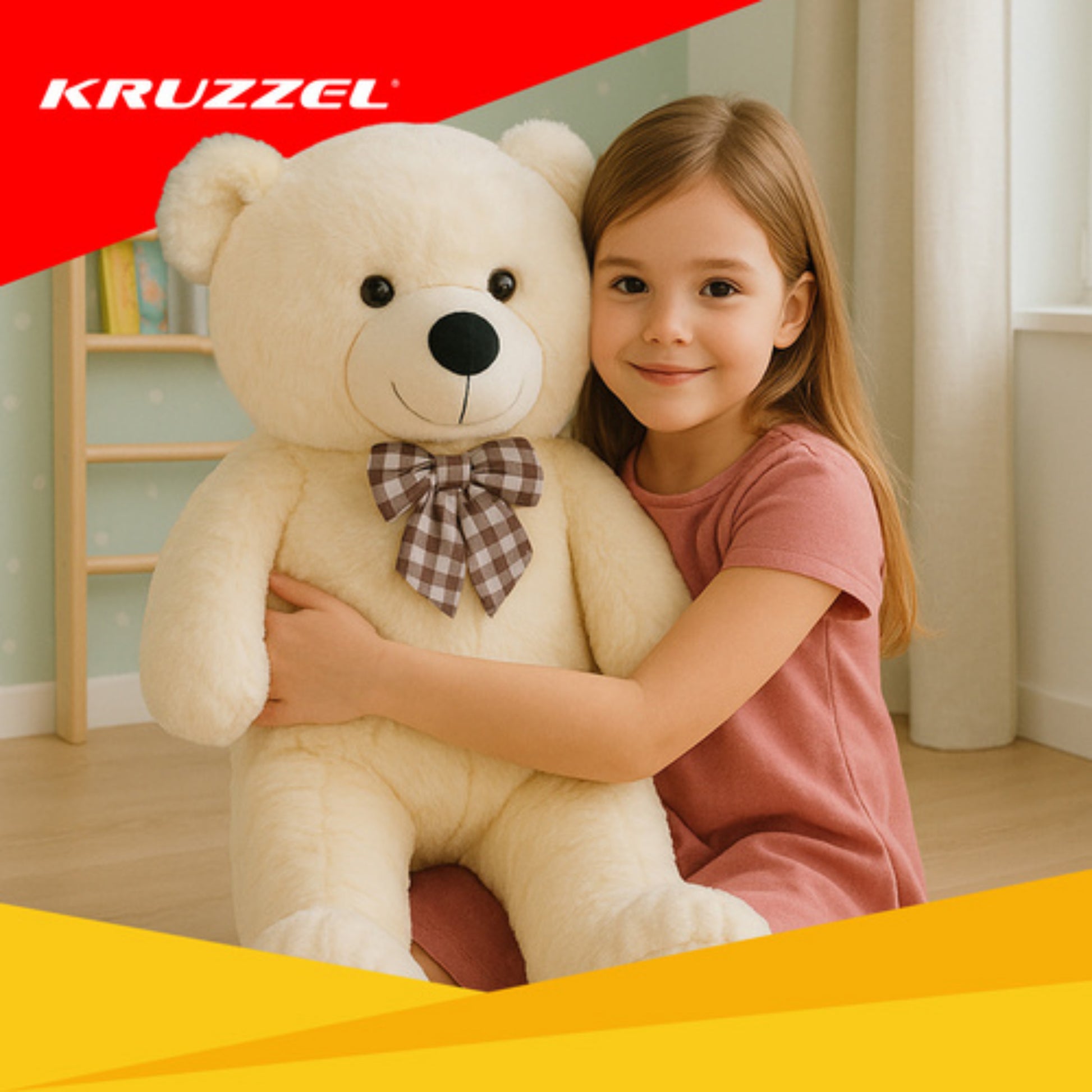 kruzzel-teddybeer-100-cm-ecru-polyester-knuffel-met-strik_10484775-2