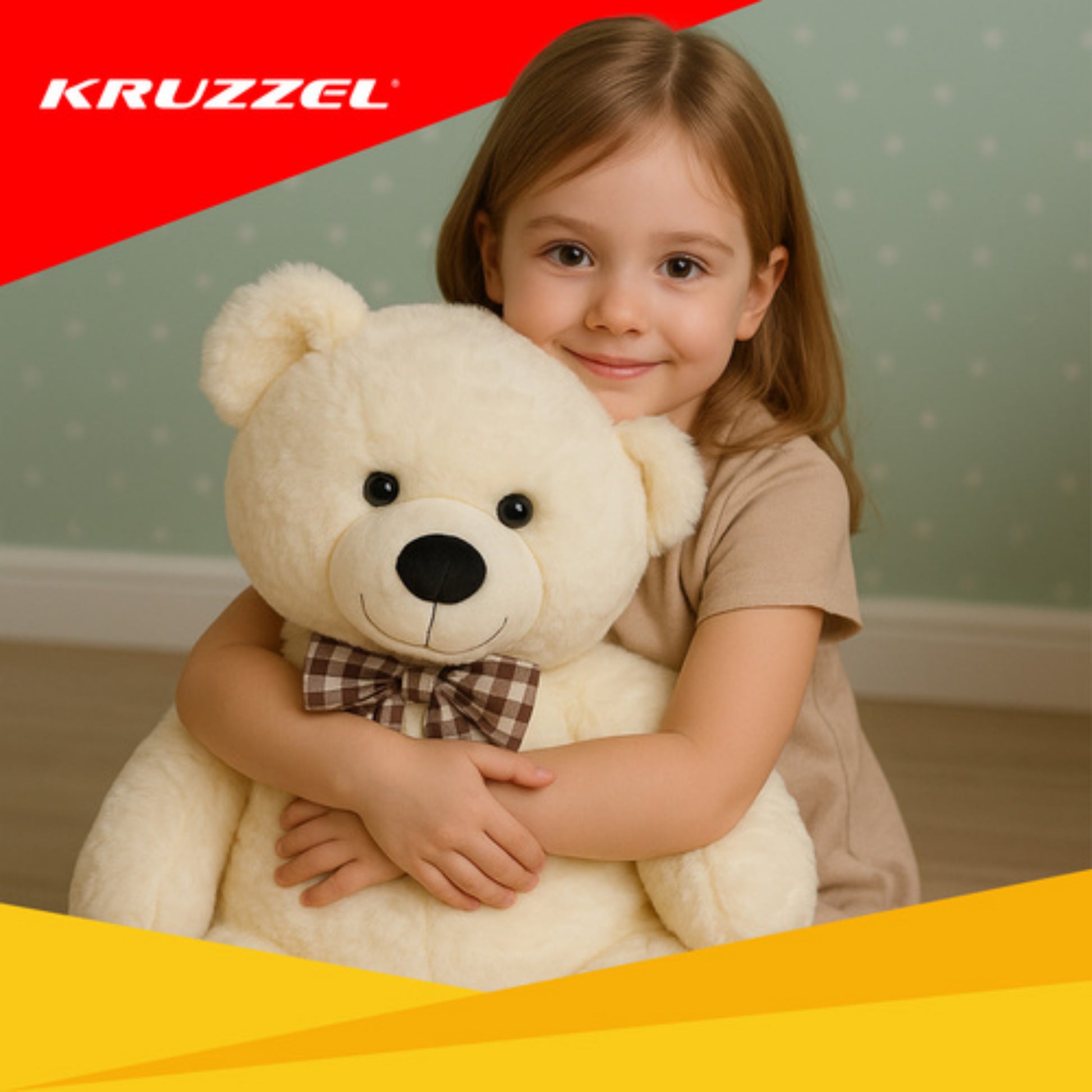 kruzzel-teddybeer-140-cm-ecru-polyester-knuffel-met-strik_10484776-1
