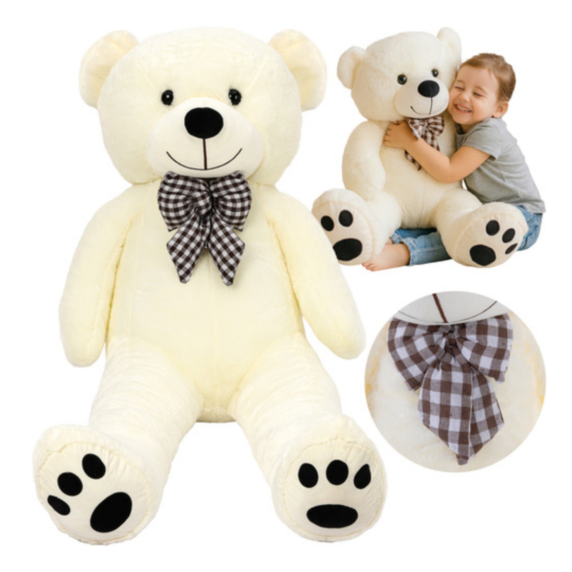kruzzel-teddybeer-180-cm-ecru-polyester-knuffel-met-strik_10484777-3