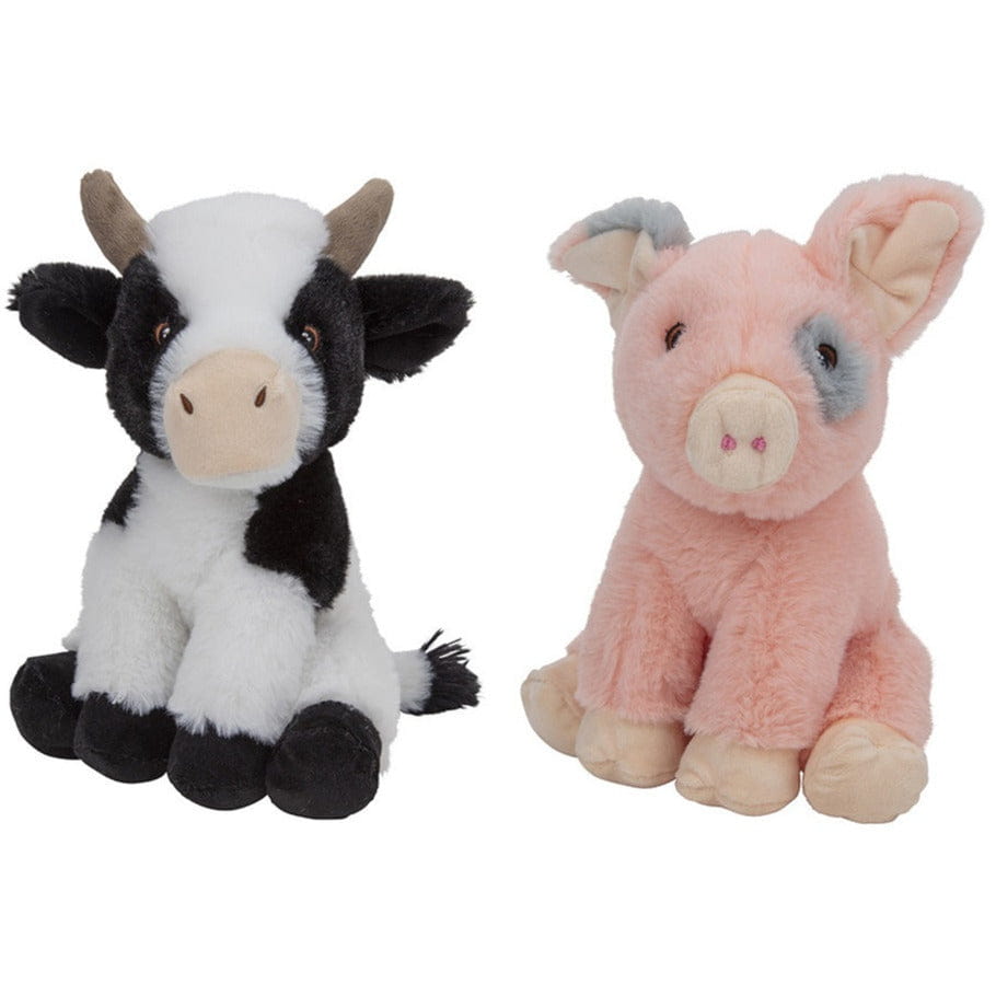 Pluche boerderijdieren knuffels - koe en varken - 23 cm - Pluchen speelgoed