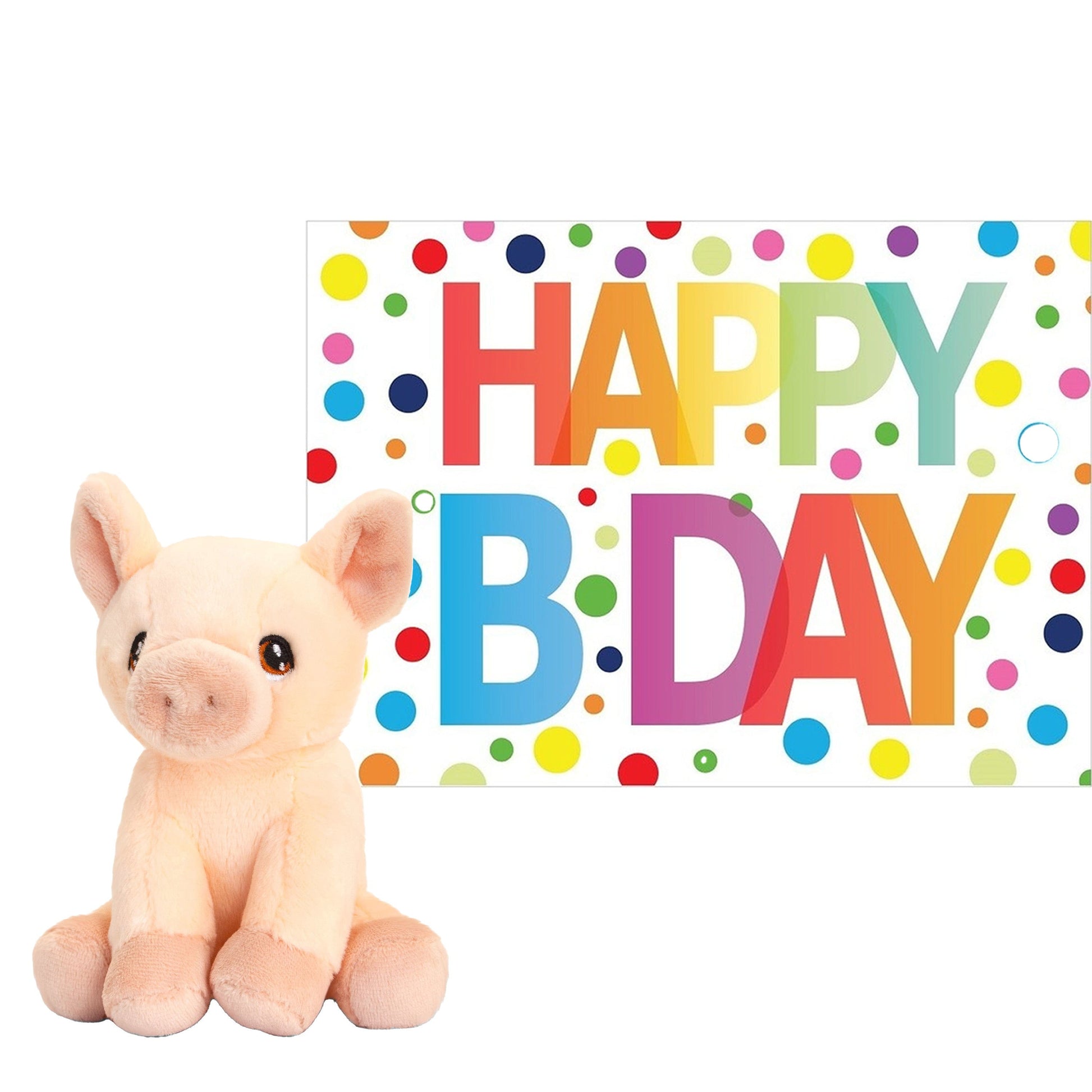 Pluche varken knuffel - 12 cm - met Happy Birthday kaart - Pluchen speelgoed