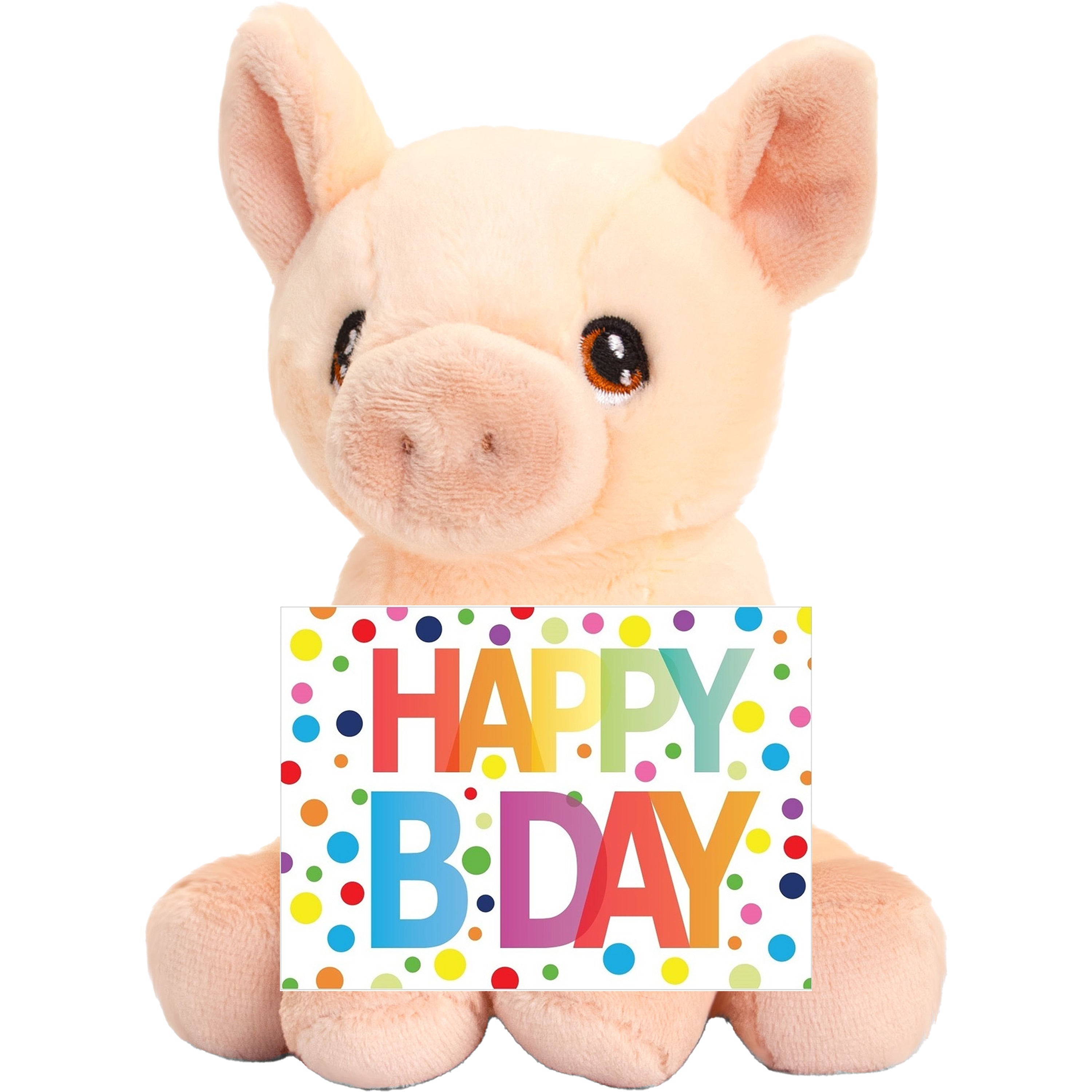 pluche-dieren-knuffel-varken-12-cm-met-happy-birthday-wenskaart_10377843