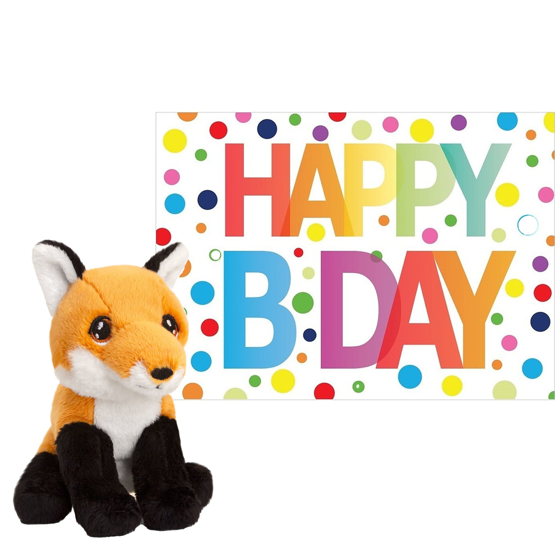 Pluche rode vos knuffel - 12 cm - Happy Birthday kaart - Pluchen speelgoed