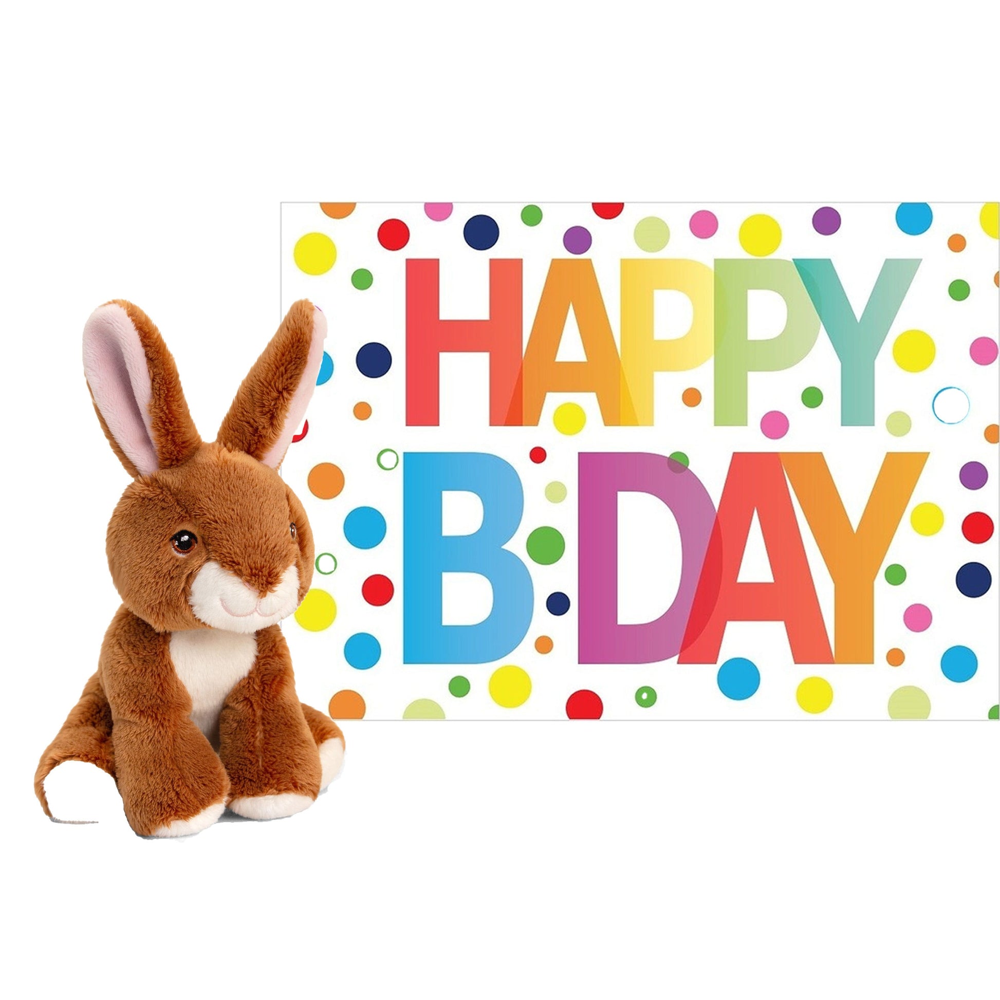 Pluche konijn knuffel - 12 cm - Happy Birthday kaart - Pluchen speelgoed