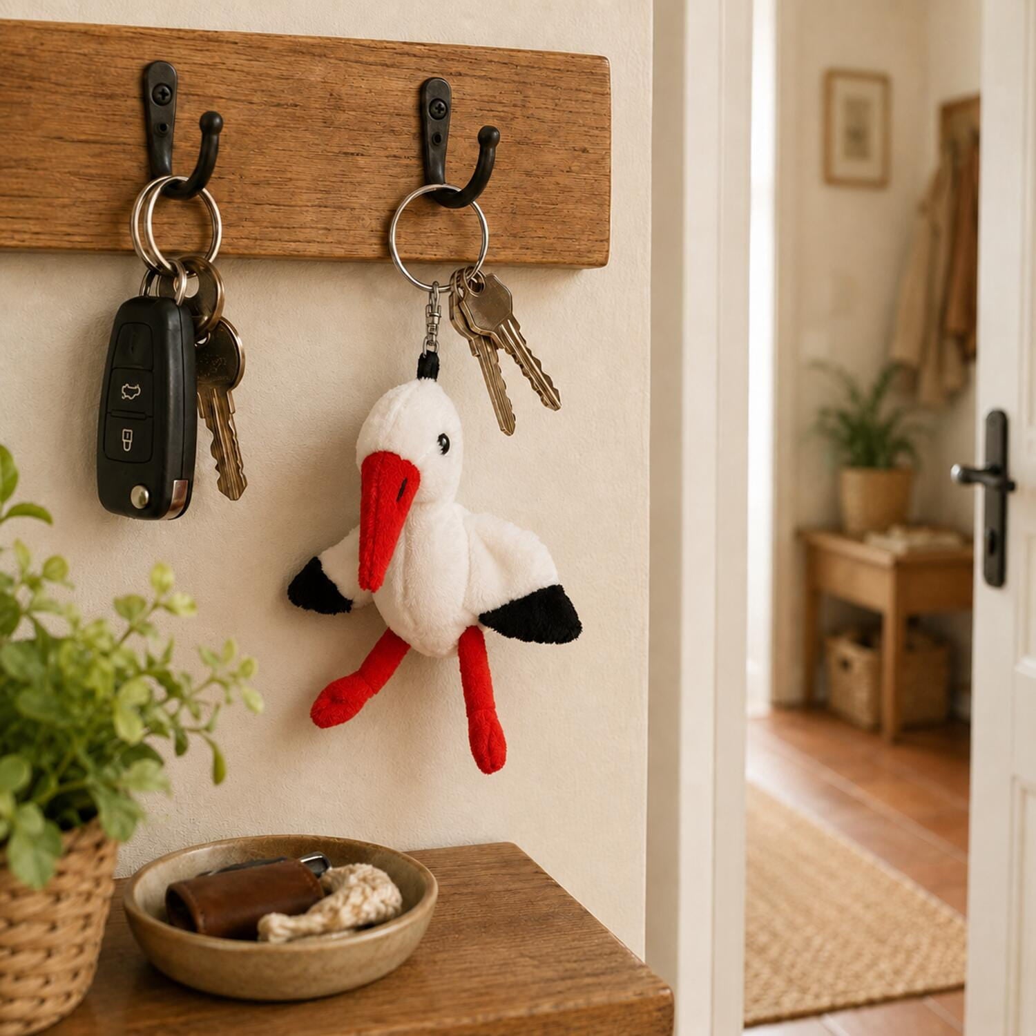 Cornelissen ooievaar knuffel sleutelhanger - pluche - 13 cm - Pluchen speelgoed