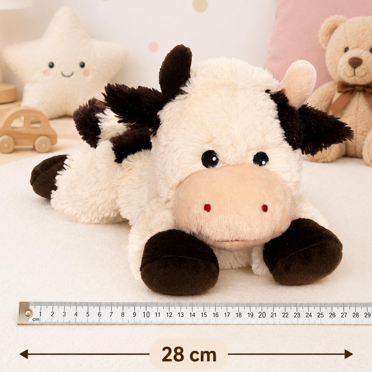 Habibi koe magnetronknuffel - warmteknuffel - 28 cm - pluche - Pluchen speelgoed