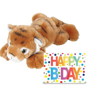 Tijger knuffel 25 cm - pluche - met XL Happy Birthday kaart - Pluchen speelgoed