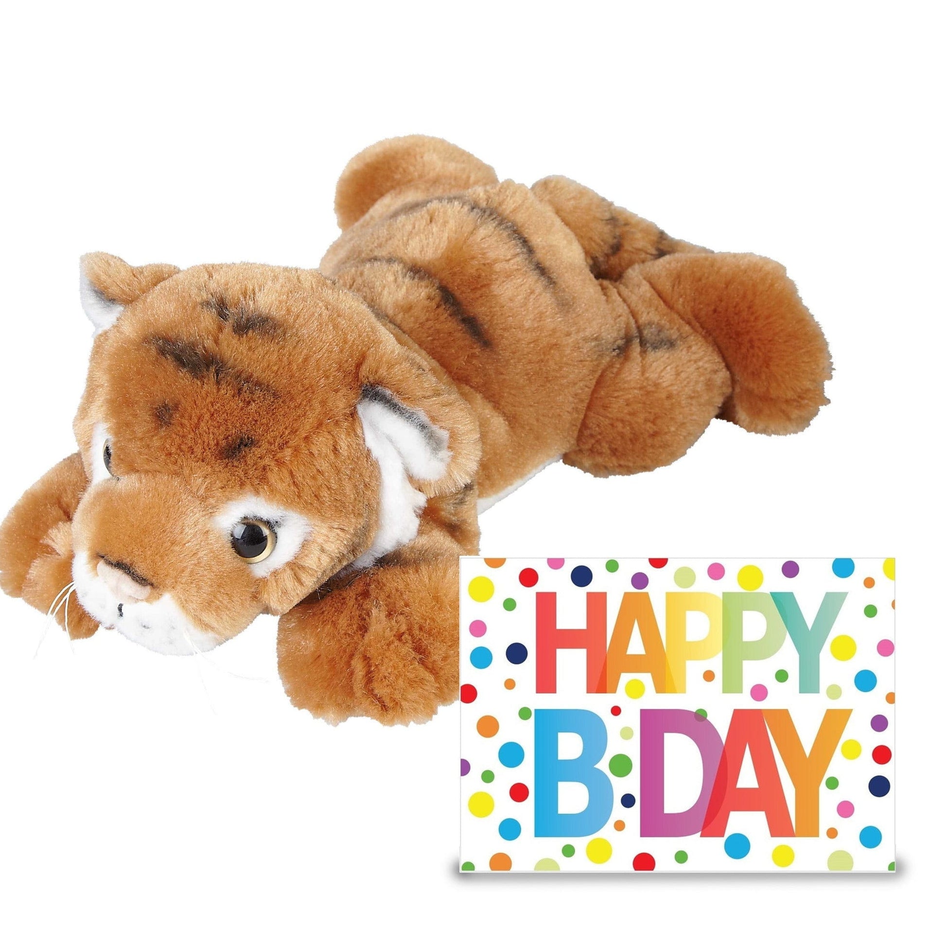 Tijger knuffel 25 cm - pluche - met XL Happy Birthday kaart - Pluchen speelgoed