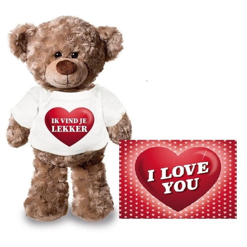 Valentijnskaart en knuffelbeer - 24 cm - ik vind je lekker - Pluchen speelgoed