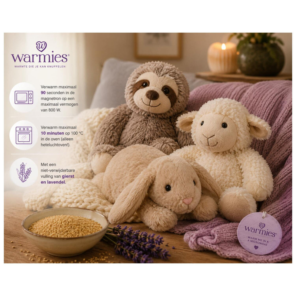 Warmies beer warmteknuffel - bruin - 32 cm - magnetronknuffel - Pluchen speelgoed