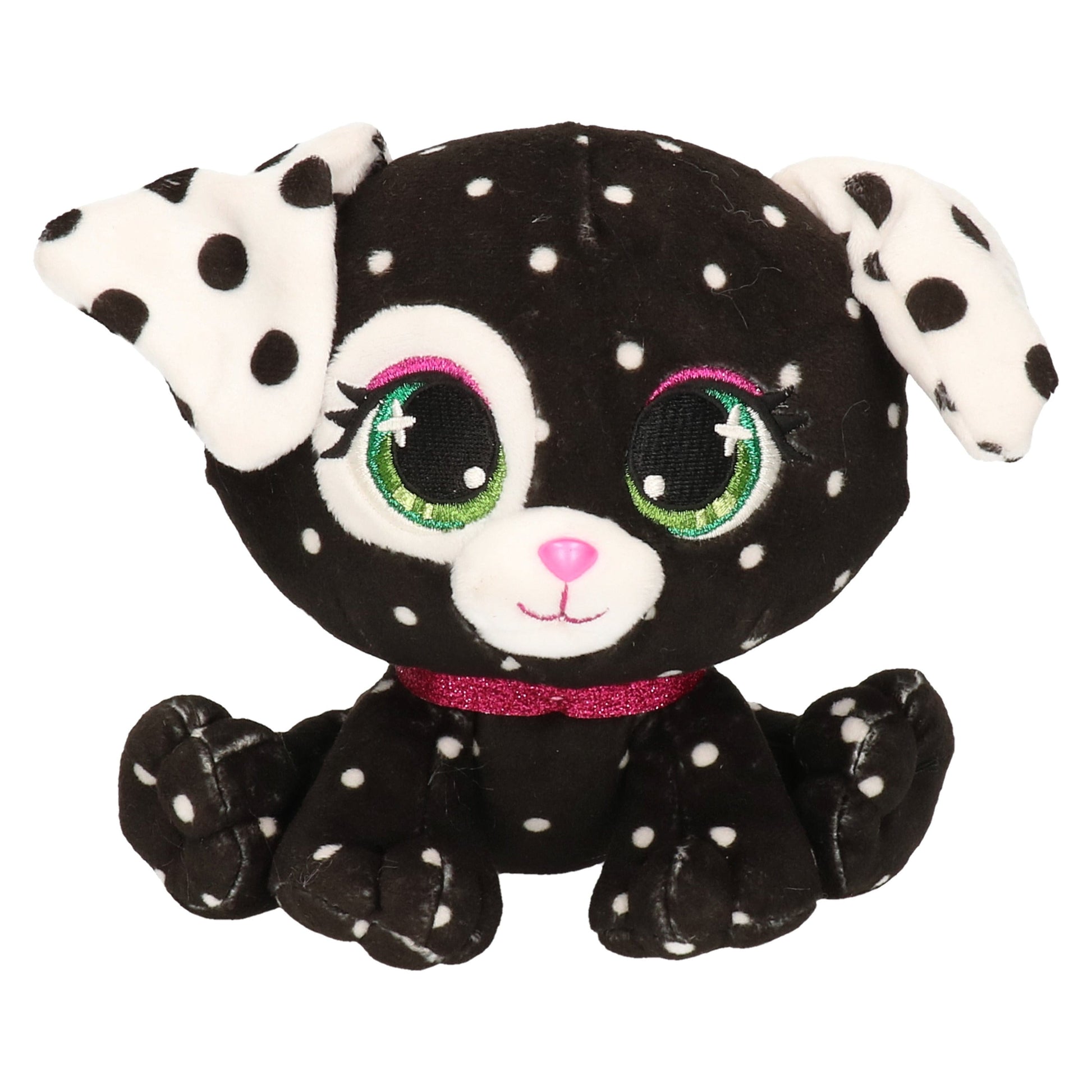 P-Lushes Pets knuffel hond - pluche - zwart/wit - 15 cm - Pluchen speelgoed