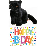 Zwarte kat knuffel - pluche - 20 cm - Happy Birthday kaart - cadeau - Pluchen speelgoed
