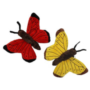 Vlinder knuffel set - pluche - 21 cm - met lus - rood en geel - Pluchen speelgoed