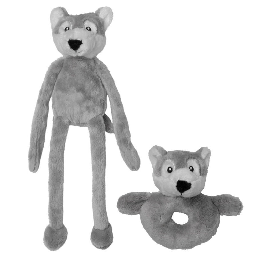 nature-planet-pluche-dieren-setje-wolf-knuffel-rammelaar-van-15-cm-en-fluffy-dier-33-cm_10359997-1