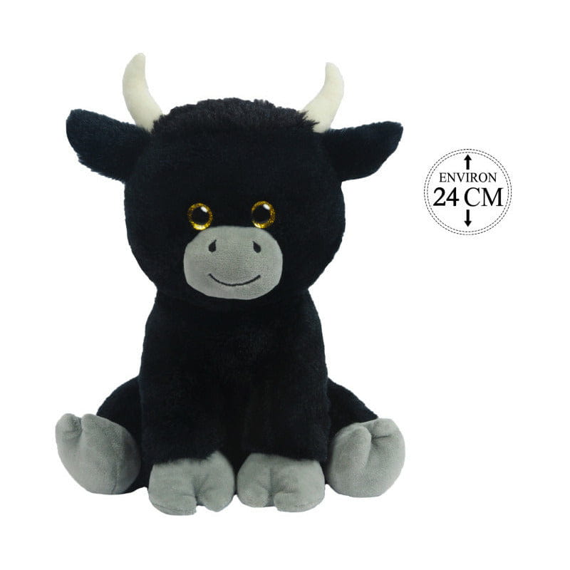 Herman stier/koe knuffel - pluche - zwart - 24 cm - Pluchen speelgoed