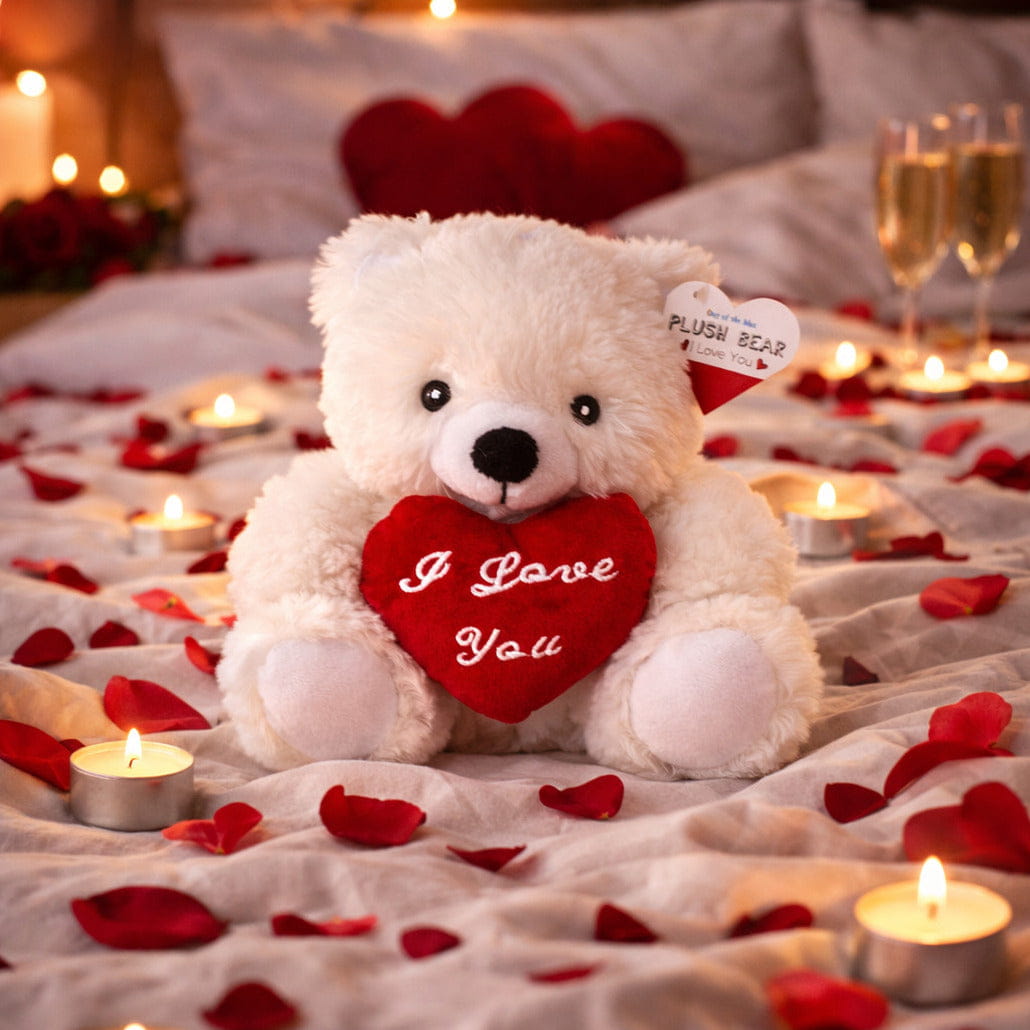 Knuffelbeertje met hart - wit - pluche - 22 cm - valentijnsdag - i love you - cadeau - Pluchen speelgoed