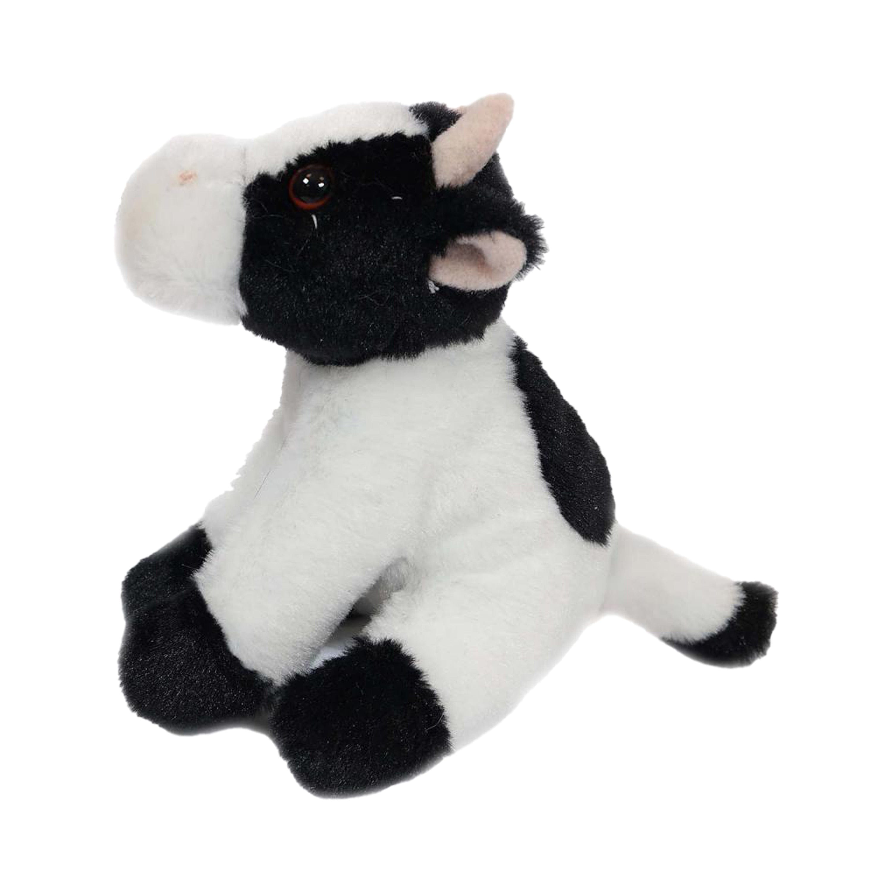 Koe knuffeldier - zachte pluche - wit/zwart - 12 cm - Pluchen speelgoed
