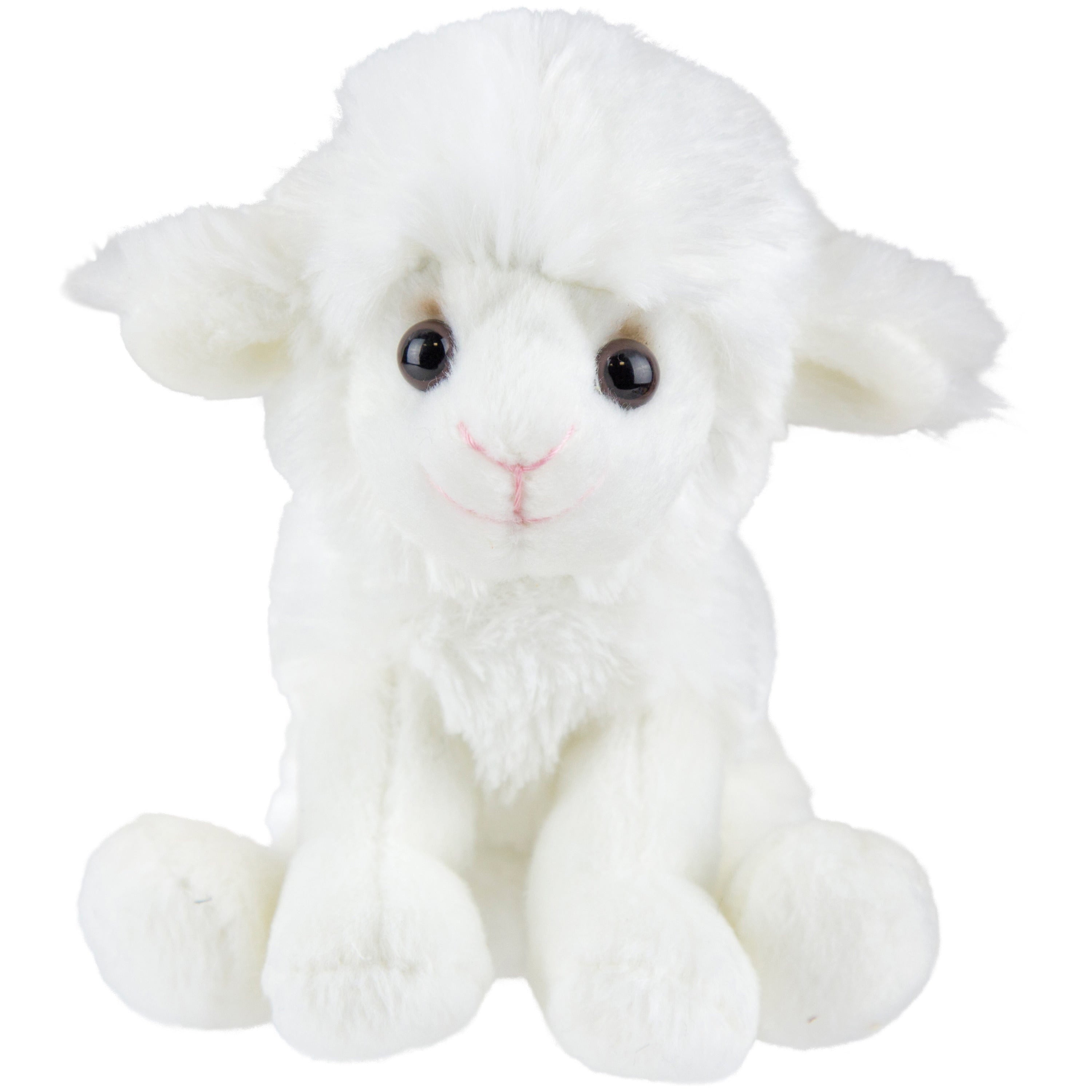 Pluche schaap knuffel - zittend - 15 cm - lammetje - Pluchen speelgoed