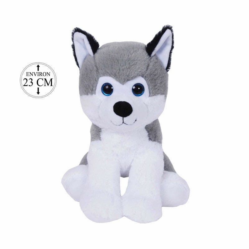 Sandy Husky knuffel - pluche - grijs/wit - 23 cm - Pluchen speelgoed